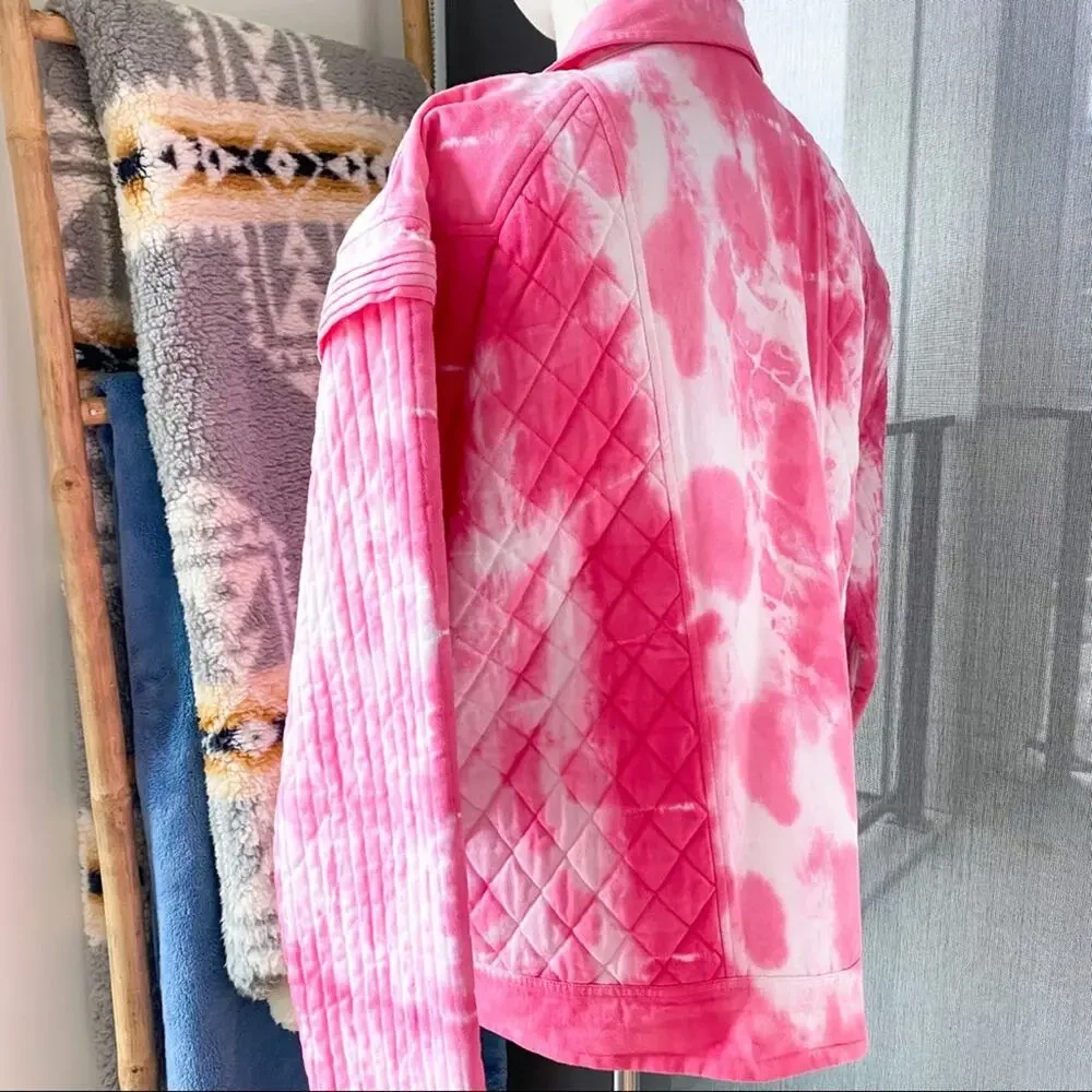LoveShackFancy Adelade Hibiscus Hand Dye Pink Oversized Quilted Jacket Medium - Picture 7 of 15